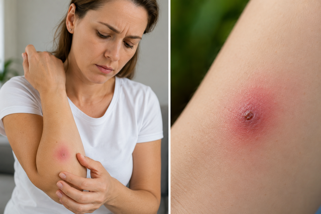Inspecting an irritated skin lesion